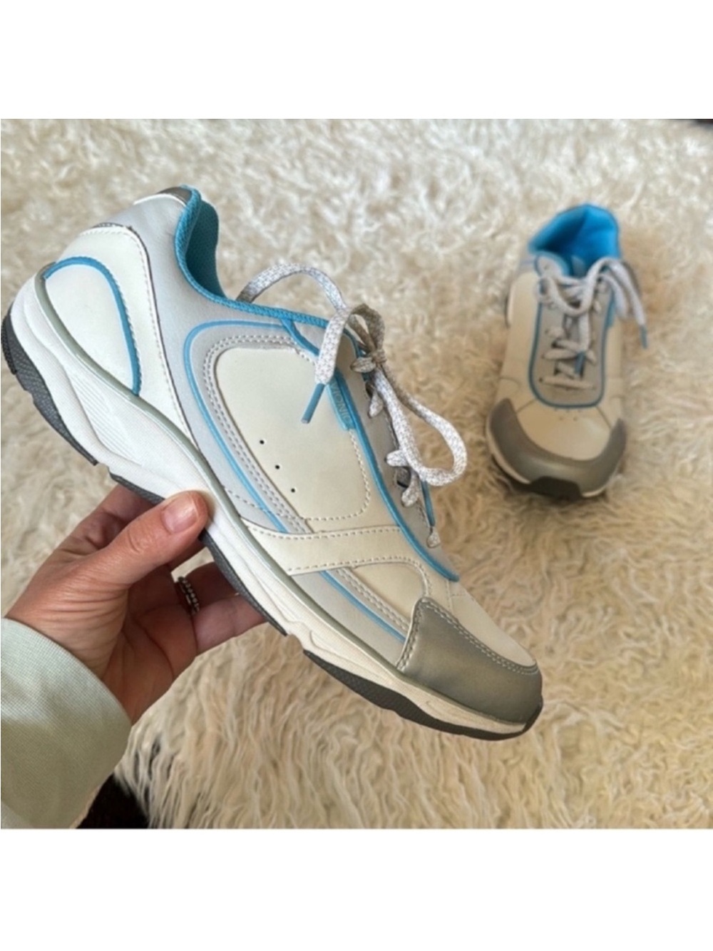 Vionic Zen Orthaheel Walking Shoes/Sneakers Sz 9 Blue Silver White Leather